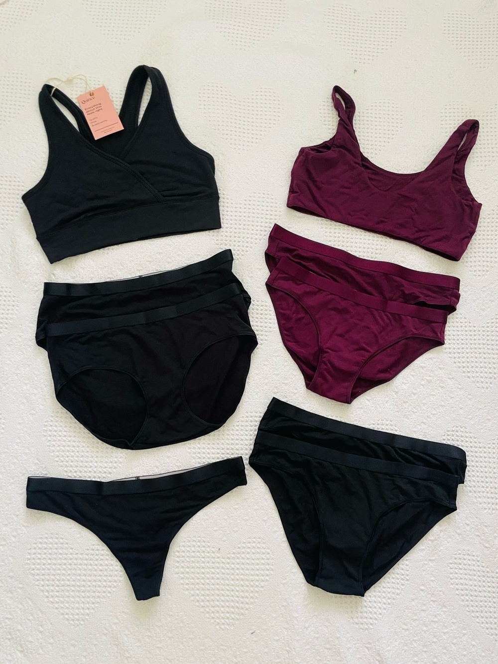 BUNDLE (9) Quince Micromodal Bras and Panties Size Small Black/Syrah